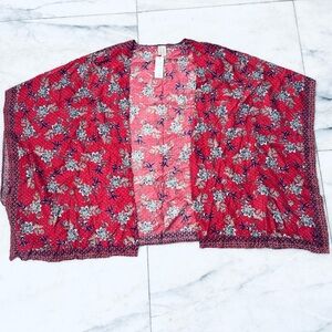 Japna Kaftan Kimono Pink Floral Satin One Size Boho Hippie Coastal Resort NWT